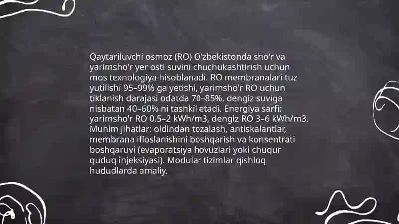 O'zbekistonda sho'r suvni chuchukashtirishning hozirgi holati va ehtiyojlari 4
