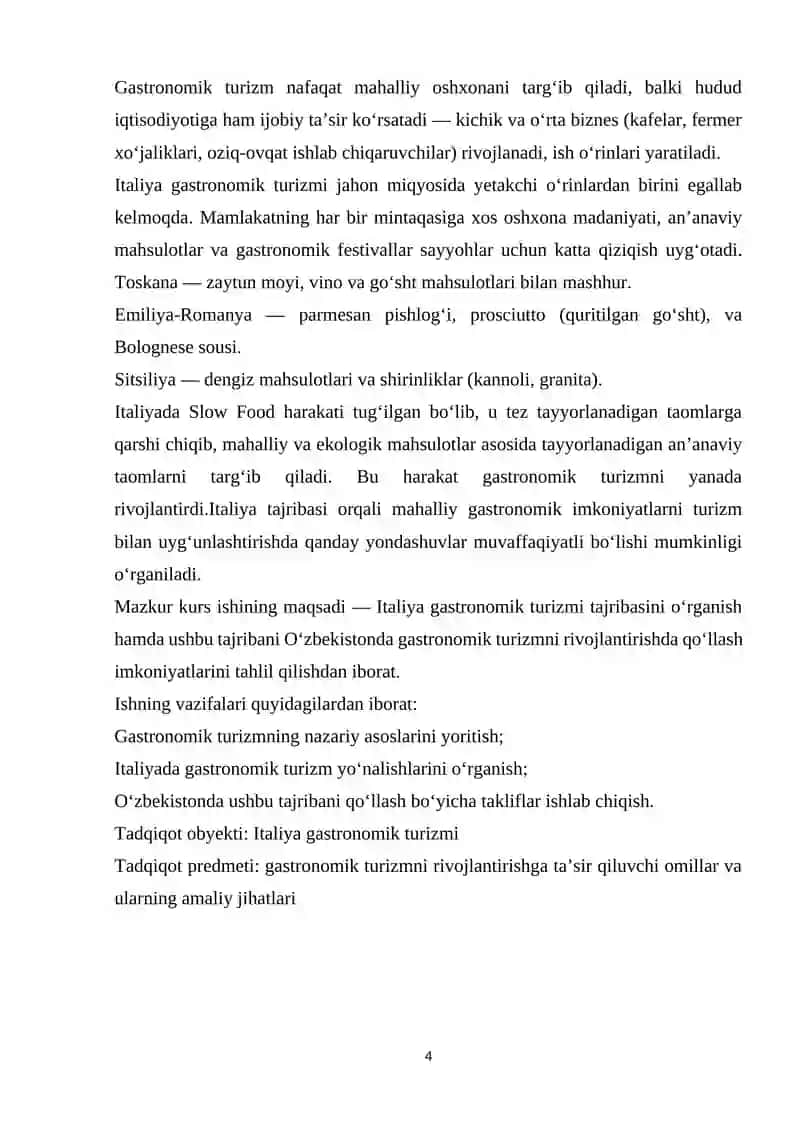 ITALIYA GASTRONOMIK TURIZMI TAJRIBASINI O'RGANISH 4