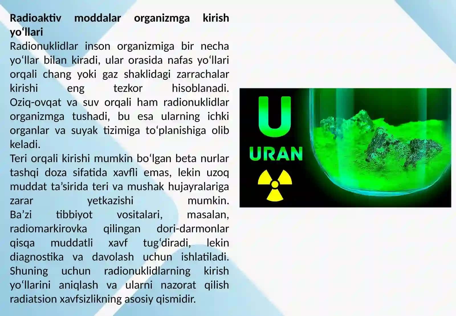 Radioaktiv taqdimmoddalar va ularning inson organizmiga ta'siri 4