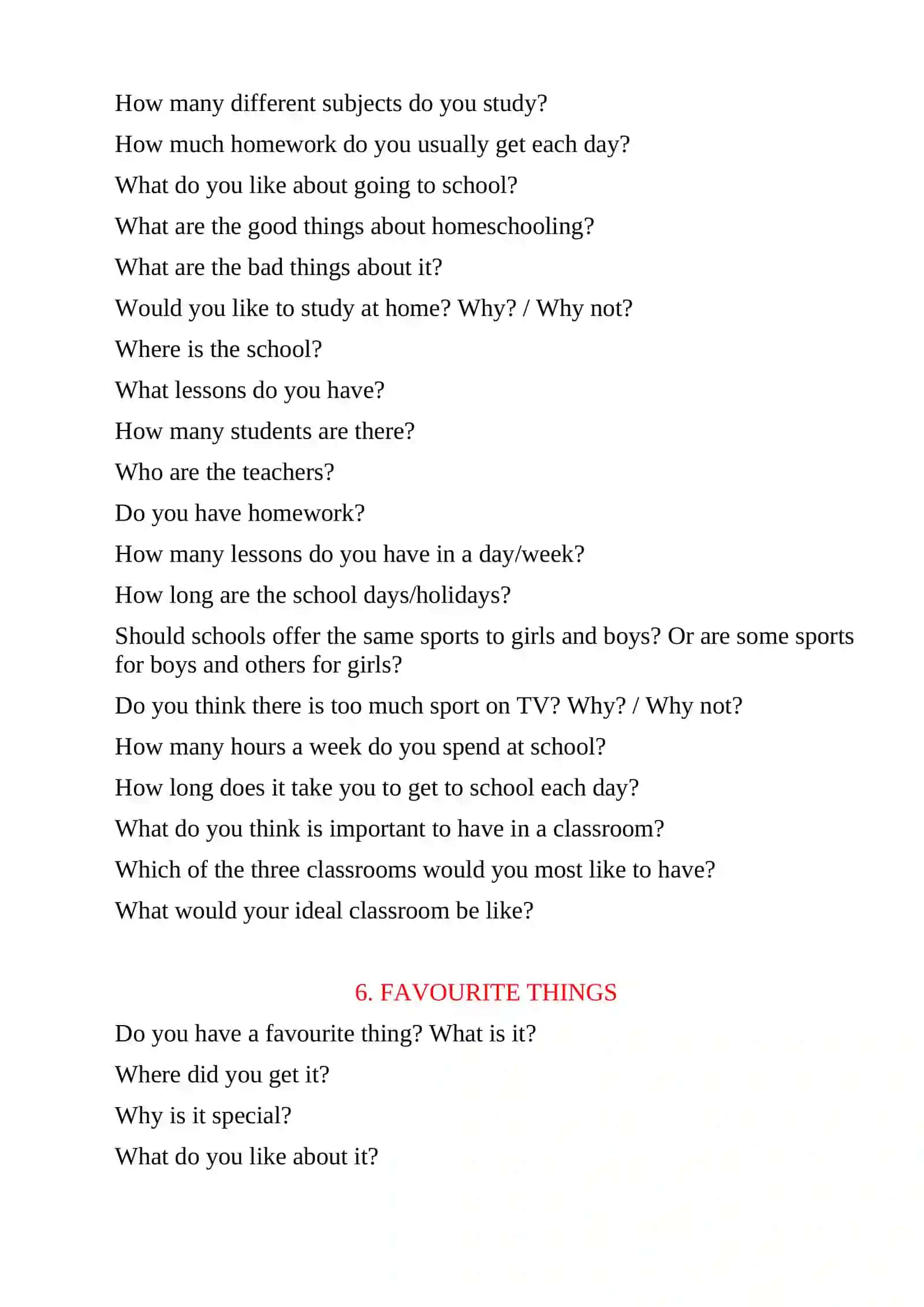 SPEAKING QUESTIONS 4
