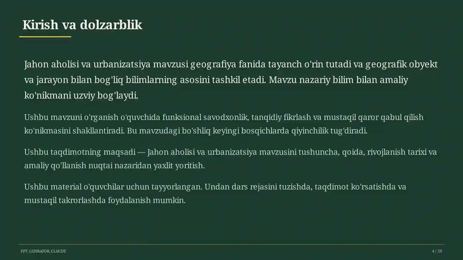 Jahon aholisi va urbanizatsiya (10-sinf) 4