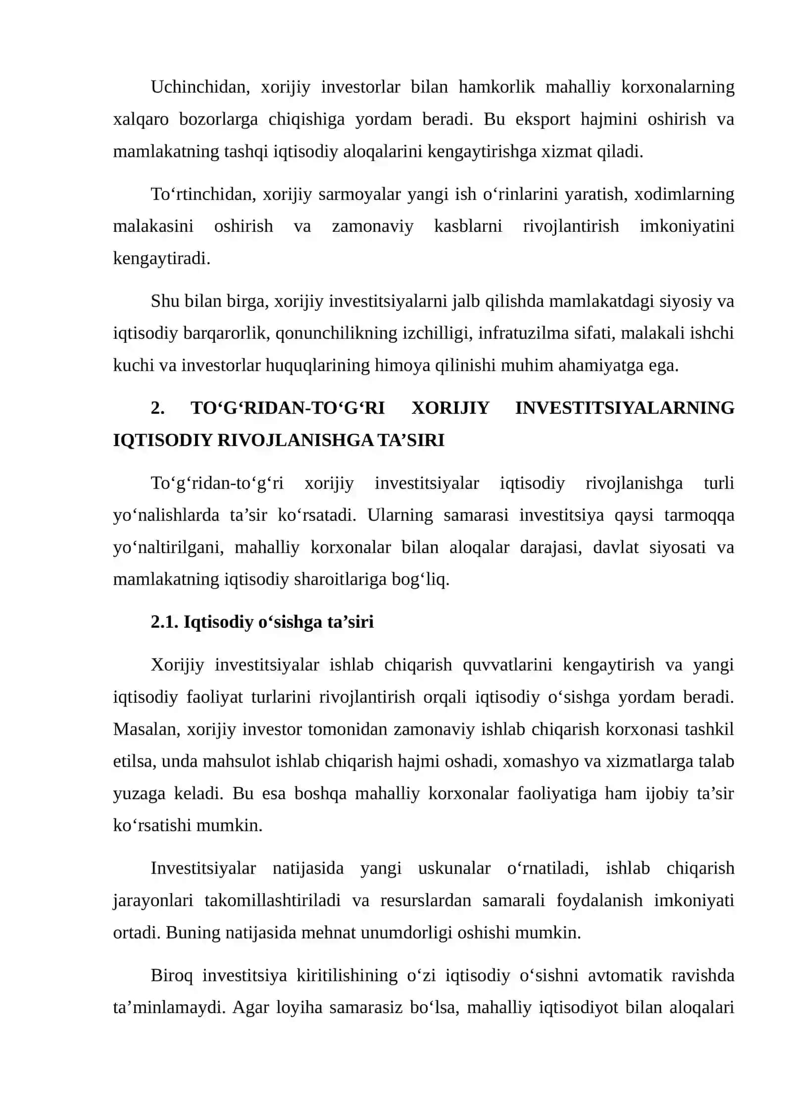 TO‘G‘RIDAN-TO‘G‘RI XORIJIY INVESTITSIYALARNING IQTISODIY RIVOJLANISHGA TA’SIRI 4