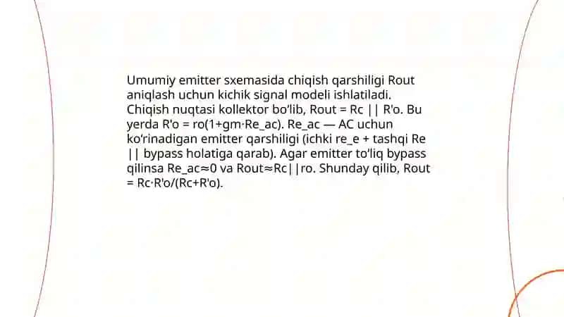 Umumiy emitter sxemasi bo‘yicha ulangan bipolyar tranzistorda tayyorlangan bir kaskadli kuchaytirgich parametrlarini analitik hisoblash 4
