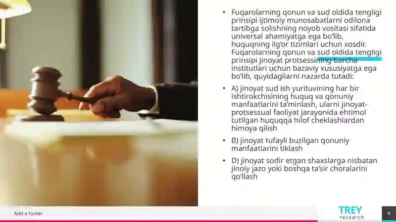 Odil  sudlovni  fuqarolarning  qonun va sud oldida tengligi asosida amalga  oshirish 4