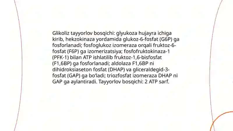 Uglevodlarning aerob, anaerob hamda pentoz yoʻli bilan parchalanishi. Glikoliz, glikogenoliz 4