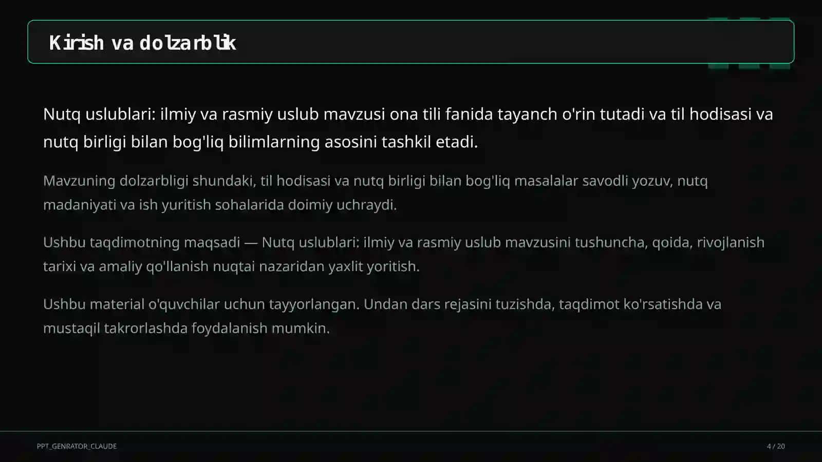 Nutq uslublari: ilmiy va rasmiy uslub 4