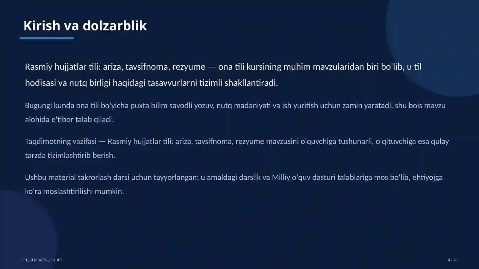 Ona tili (5-11) — takrorlash darsi uchun 4