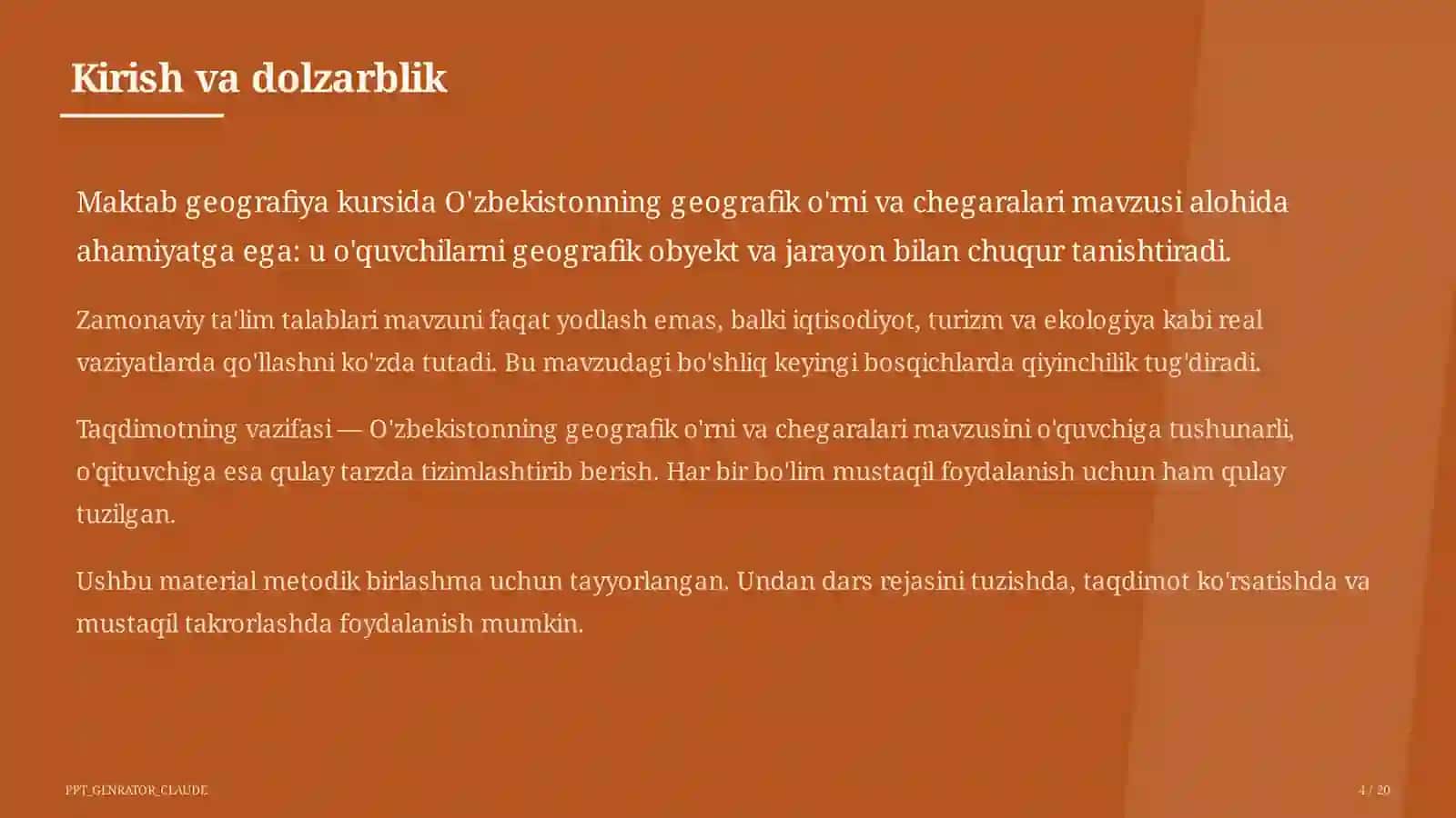 O'zbekistonning geografik o'rni va chegaralari (8-sinf) 4