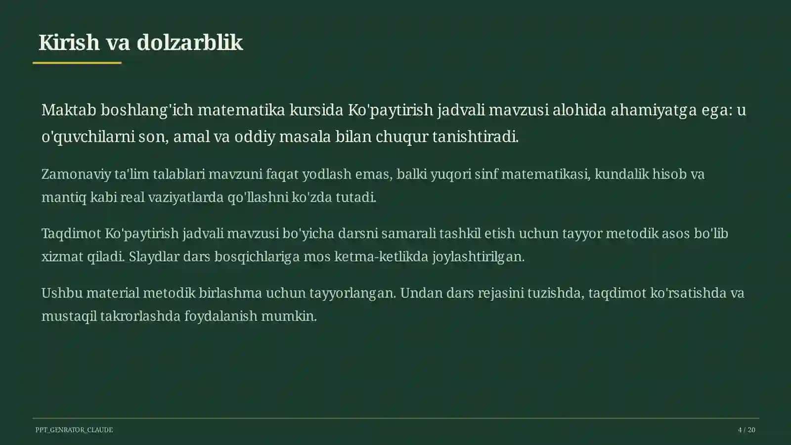 Ko'paytirish jadvali (2-sinf) 4