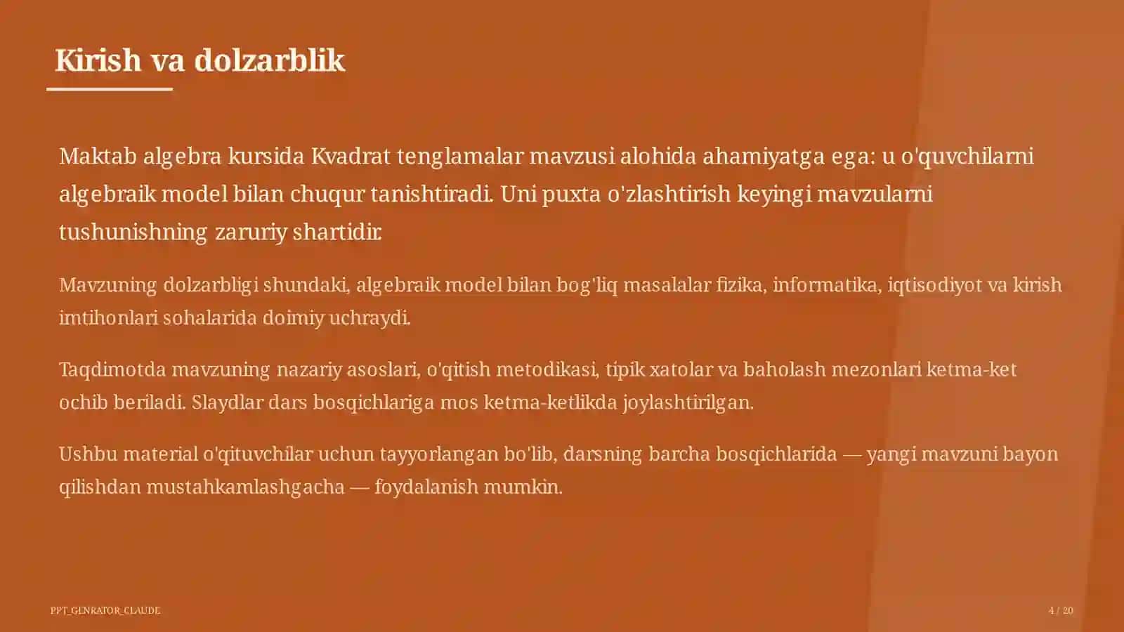 Kvadrat tenglamalar (8-sinf) 4