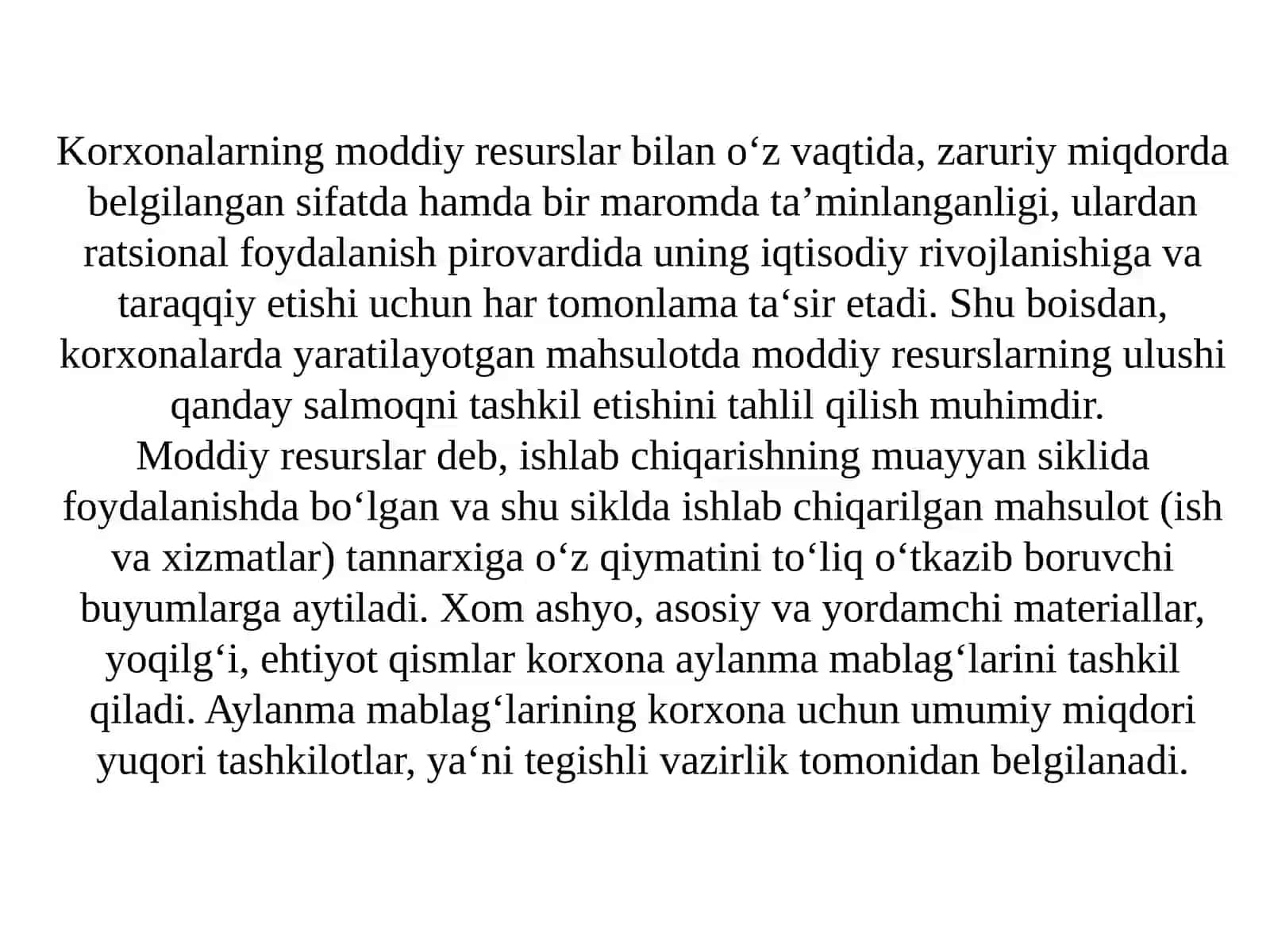 MODDIY RESURSLAR BILAN TA’MINLANGANLIK VA ULARDAN FOYDALANISH TAHLILI 4