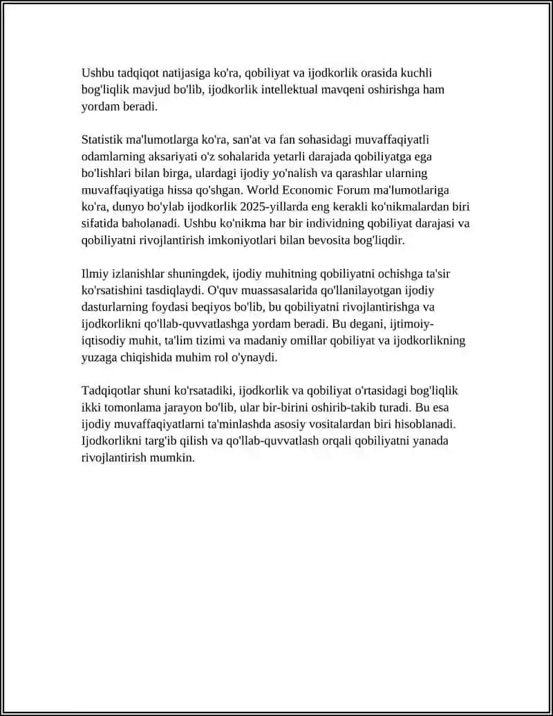 Qobiliyat va Ijodkorlikning O'zaro Bog'liqligi 4