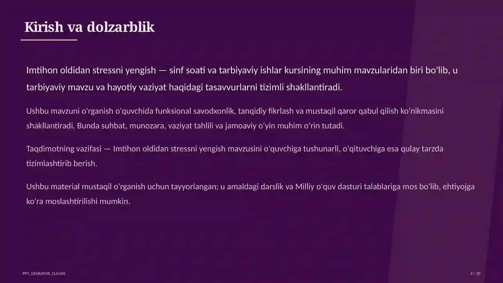 Dars rejasi 4
