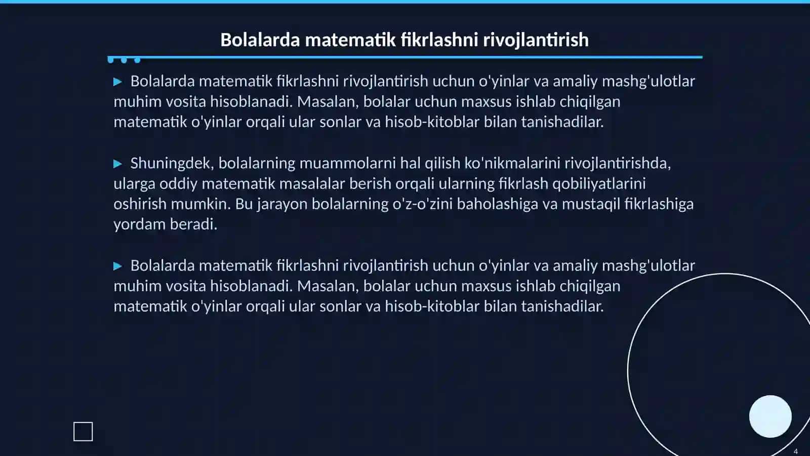 Elementar matematik tasavvurlarni shakllantirish maktabga tayyorgarlik omili sifatida 4