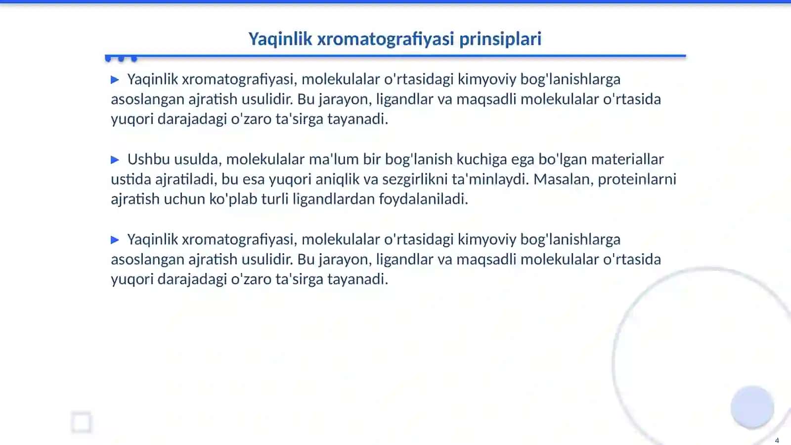Gel oʻtkazuvchanligi va yaqinlik xromatografiyasining xususiyatlari 4