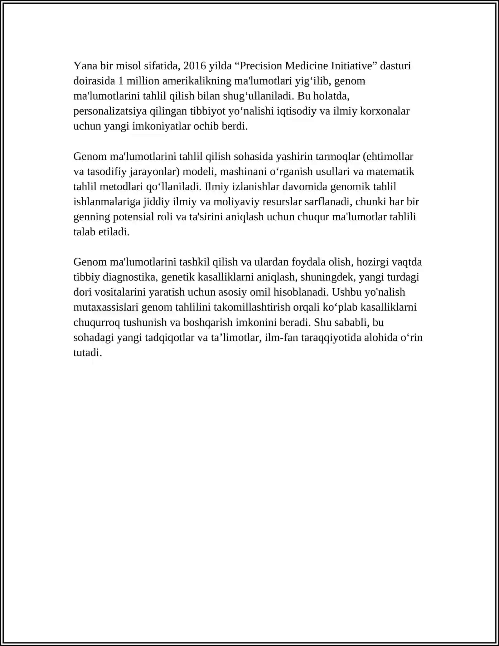 TIBBIY-BIOLOGIK MASALANI YECHISH MISOLIDA MA’LUMOTLARNI TASHKIL QILISH VA KIRITISH 4