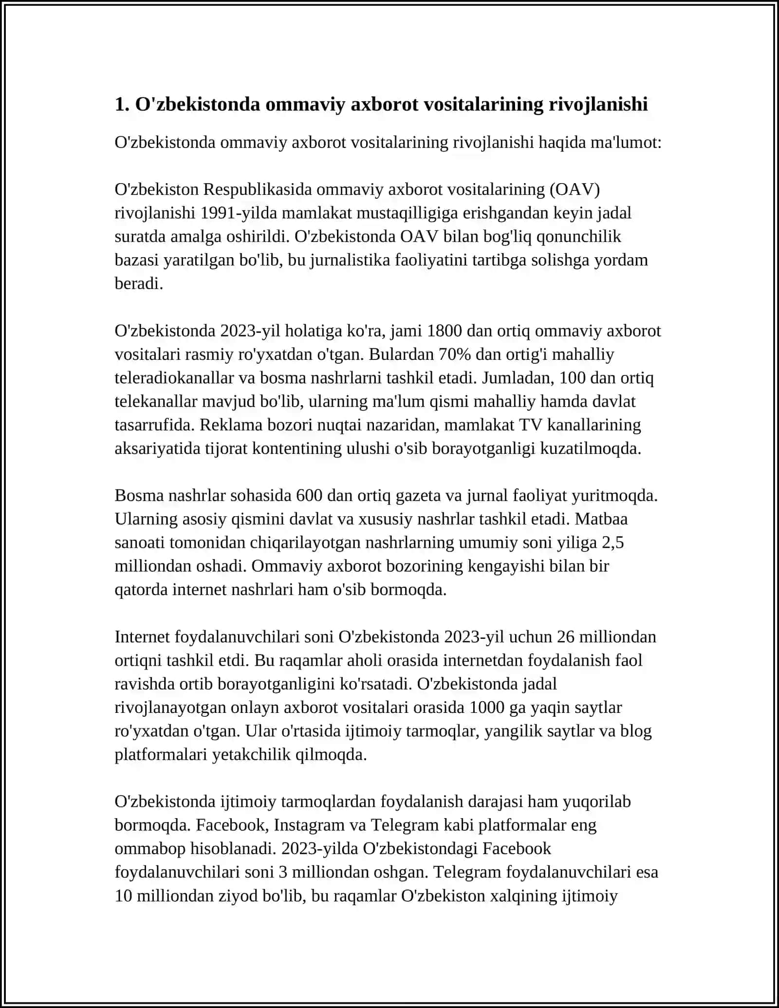 ÒZBEKISTON RESPUBLIKASIDA OMMAVIY AXBOROT VOSITALARINING FAOLIYATI 4