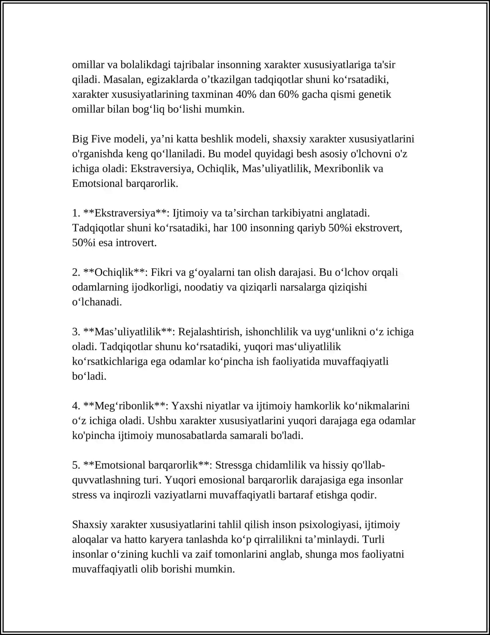 SHAXSLARARO MUNOSABATLARGA TAʼSIR KOʻRSATUVCHI INDIVIDUAL XUSUSIYATLAR DIAGNOSTIKASI 4