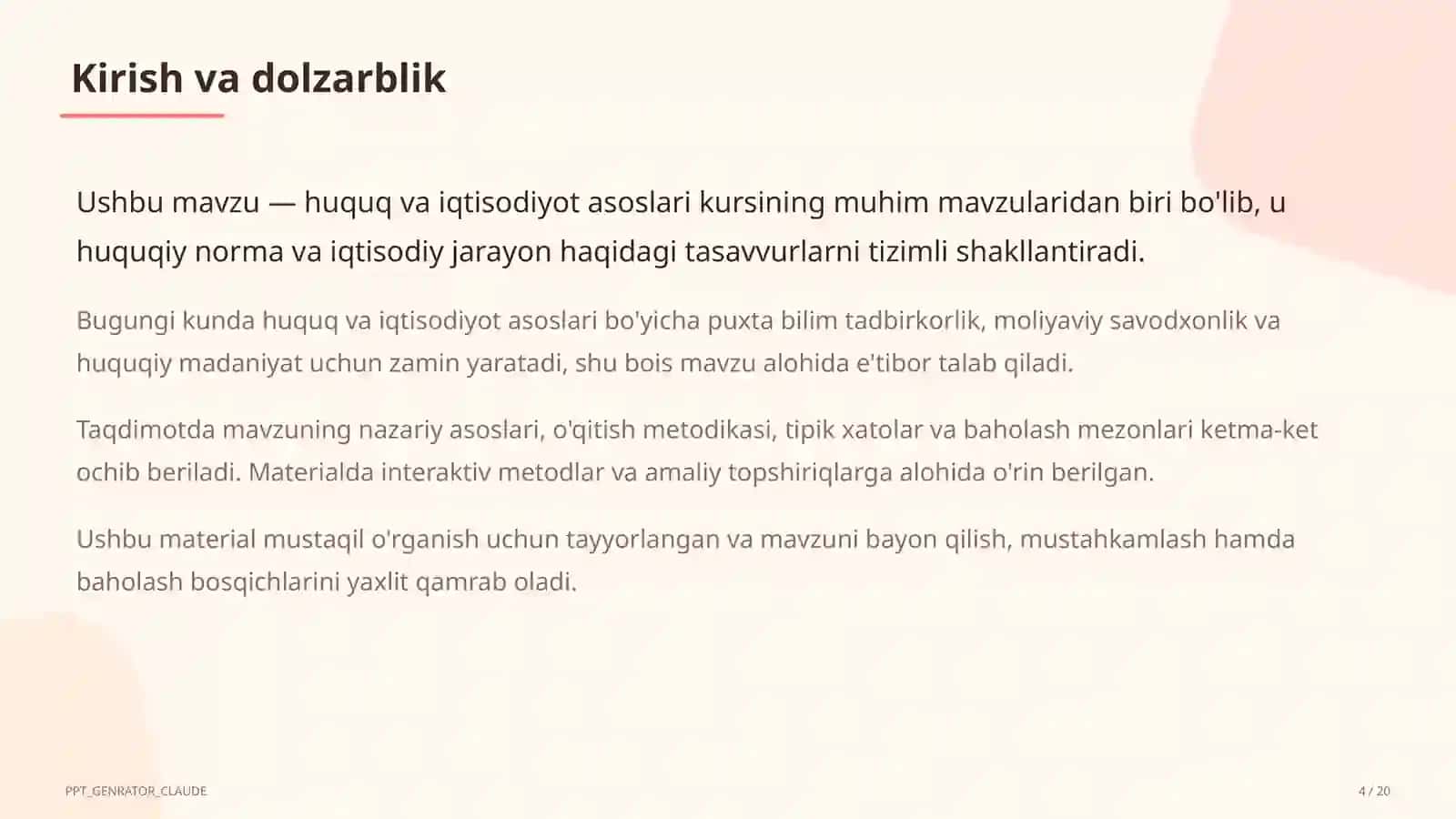 O'zbekiston Respublikasi Konstitutsiyasi: asosiy tamoyillar (9-sinf) 4