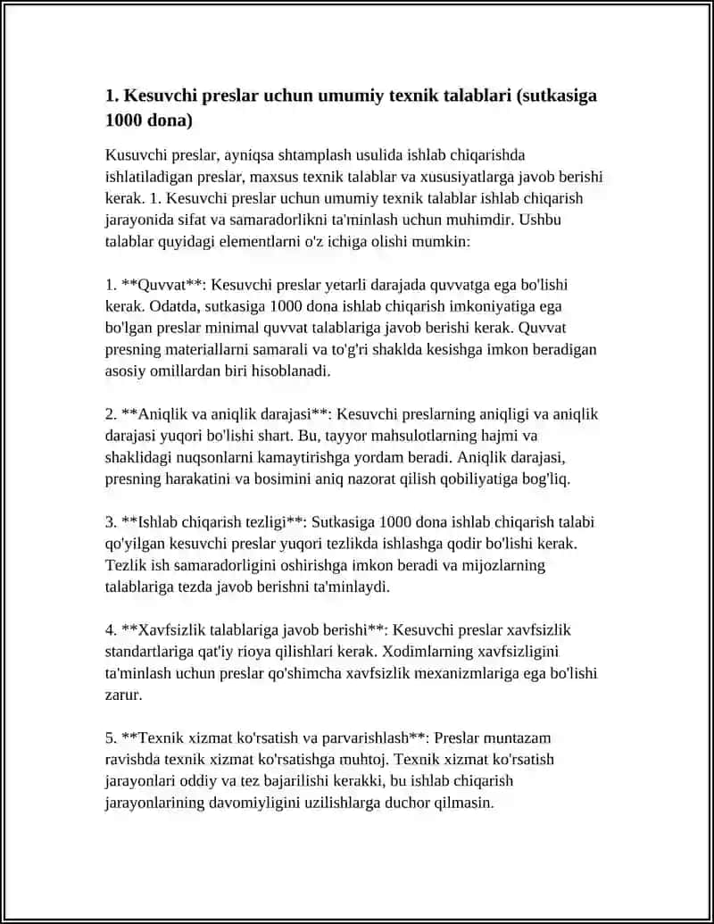 SHTAMPLASH USULIDA ISHLAB CHIQARISHDA KESUVCHI PRESLAR(SUTKASIGA 1000DONA) KONSTRUKSIYASI VA XARAKTERISTIKASI 4