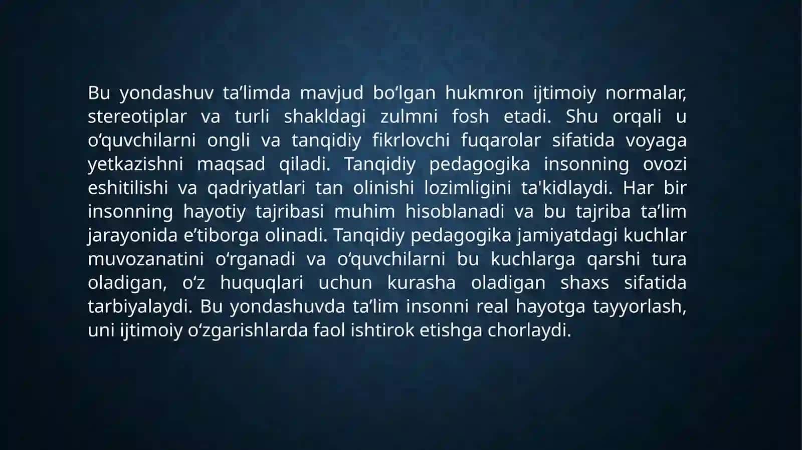 Tanqidiy  pedagogikaning ijtimoiy jarayonlarga     tasiri 4