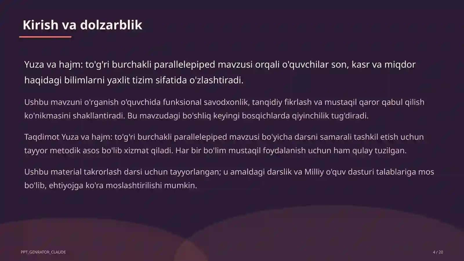 Yuza va hajm: to'g'ri burchakli parallelepiped (5-sinf) 4