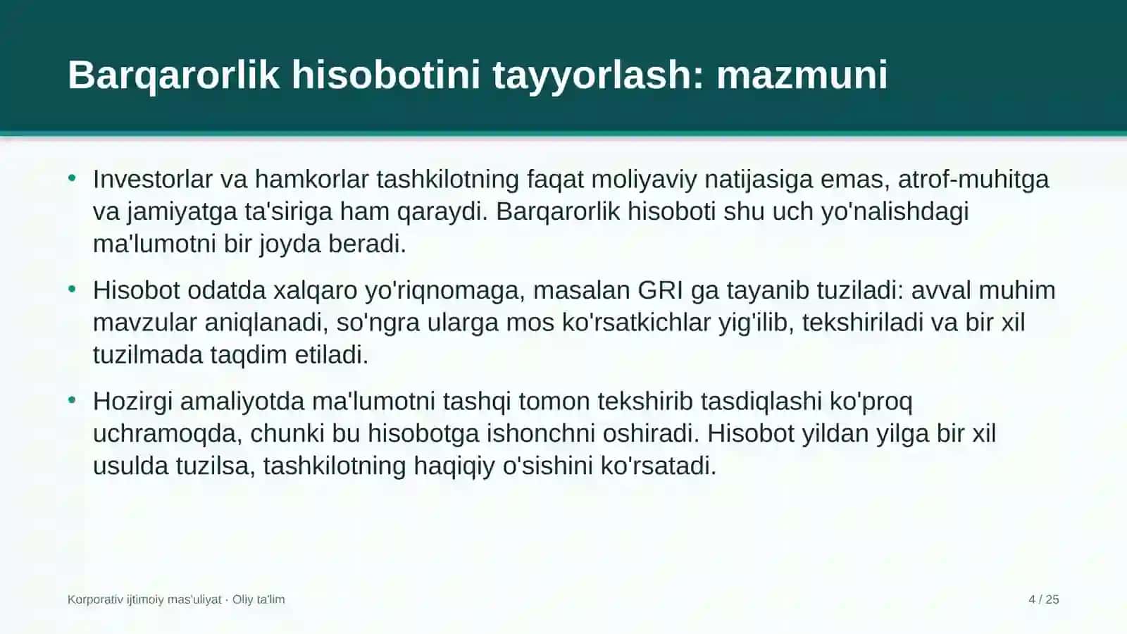 Bolalar o'yin markazlarida barqarorlik hisobotini tayyorlash 4
