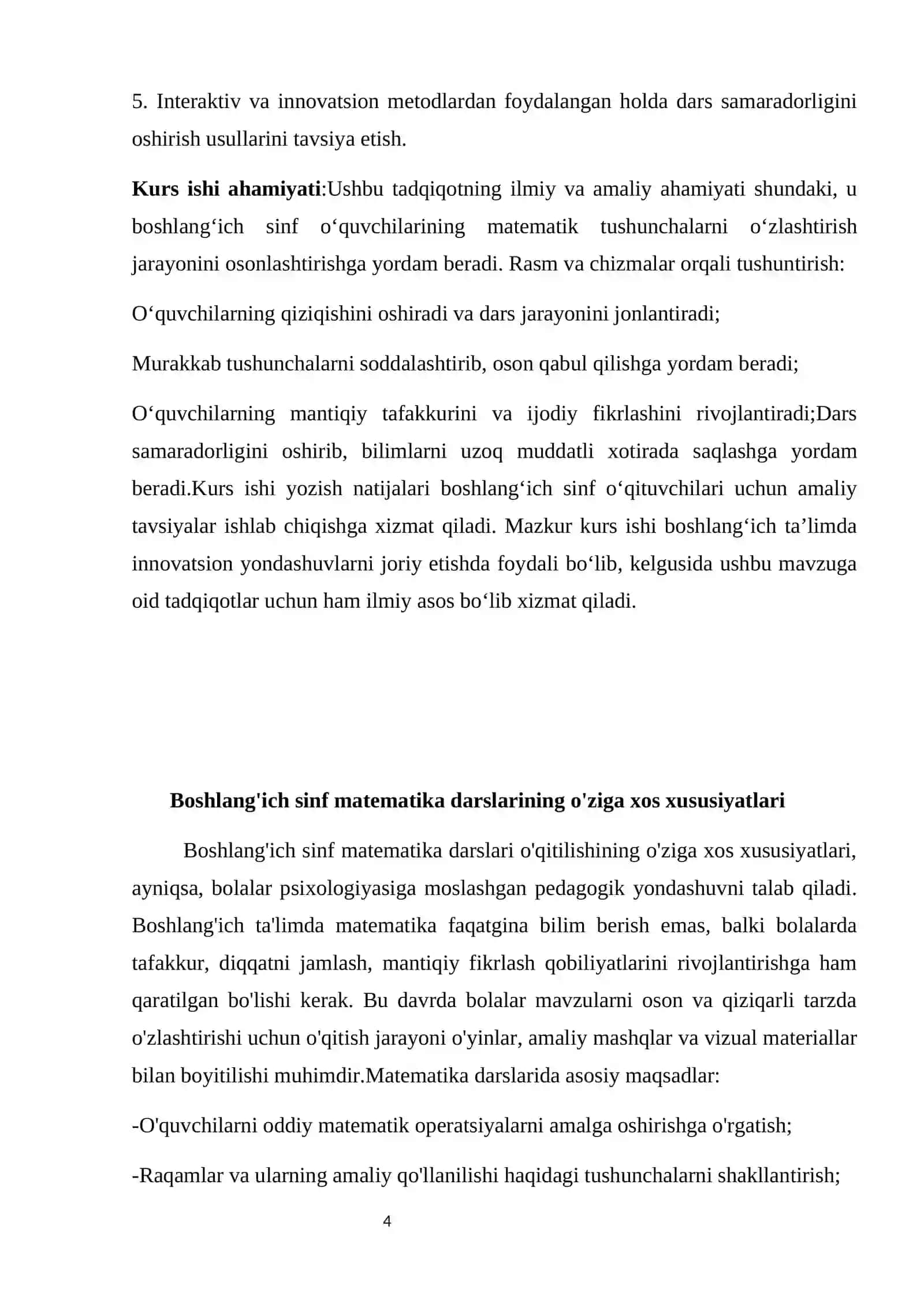 Boshlang’ich sinf matematika darslarida rasm va chizmalardan foydalanish metodikasi. Kurs ishi 4