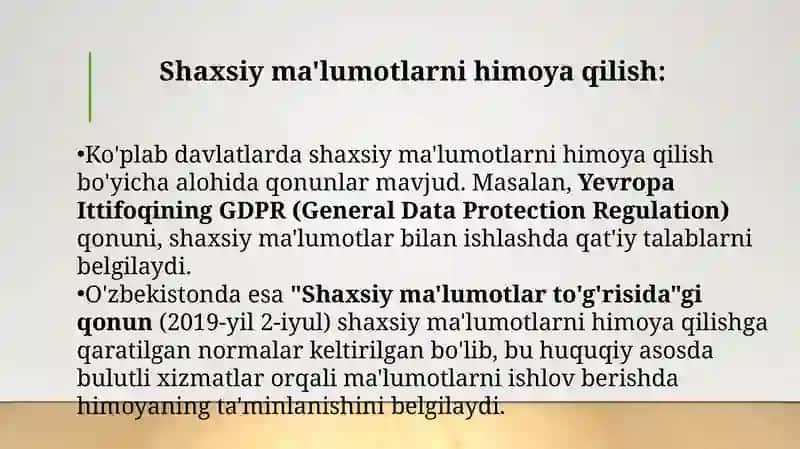Bulutli tizimlarda axborot nihoyatlashning huquqiy ta'minlanganligi 4