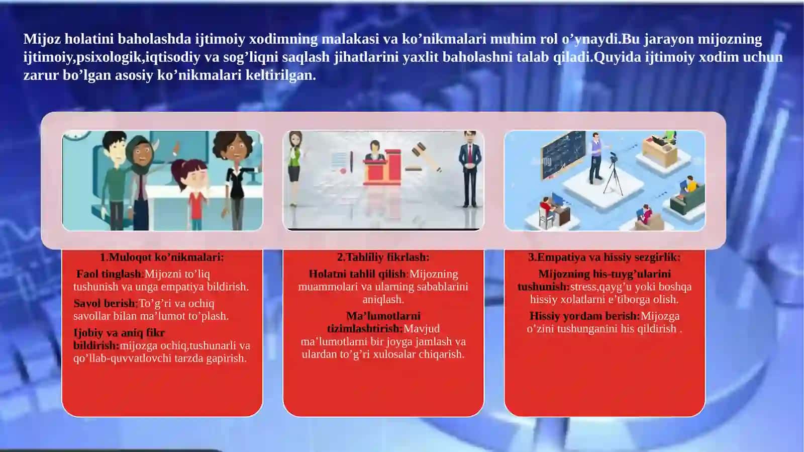 Mijoz holatini baholash jarayonida ijtimoiy xodim ko’nikmalari 4