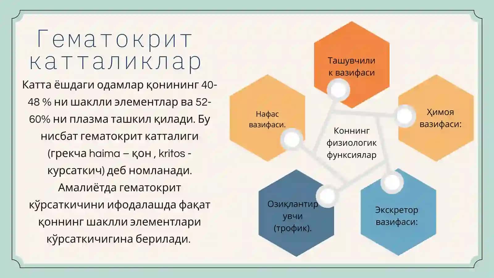 ORGANIZMNING BIOLOGIK SUYUQLIKLARI. QONNING FIZIKAVIY-KIMYOVIY XOSSALARI. ECHT. 4