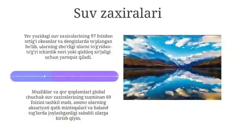 Gidrosferadagi suvning turlari va uning suv zaxiralari 4