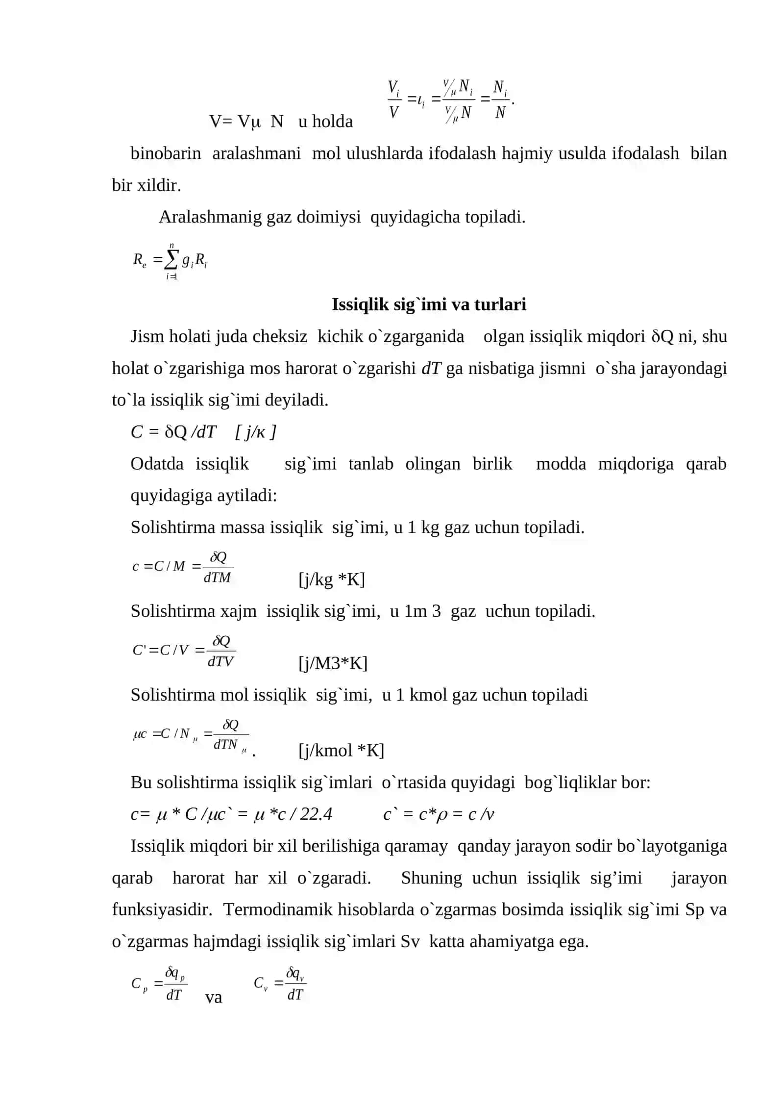 Gaz aralashmasi issiqlik sig`imi 4