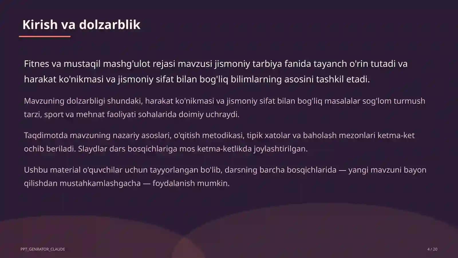 Fitnes va mustaqil mashg'ulot rejasi (11-sinf) 4