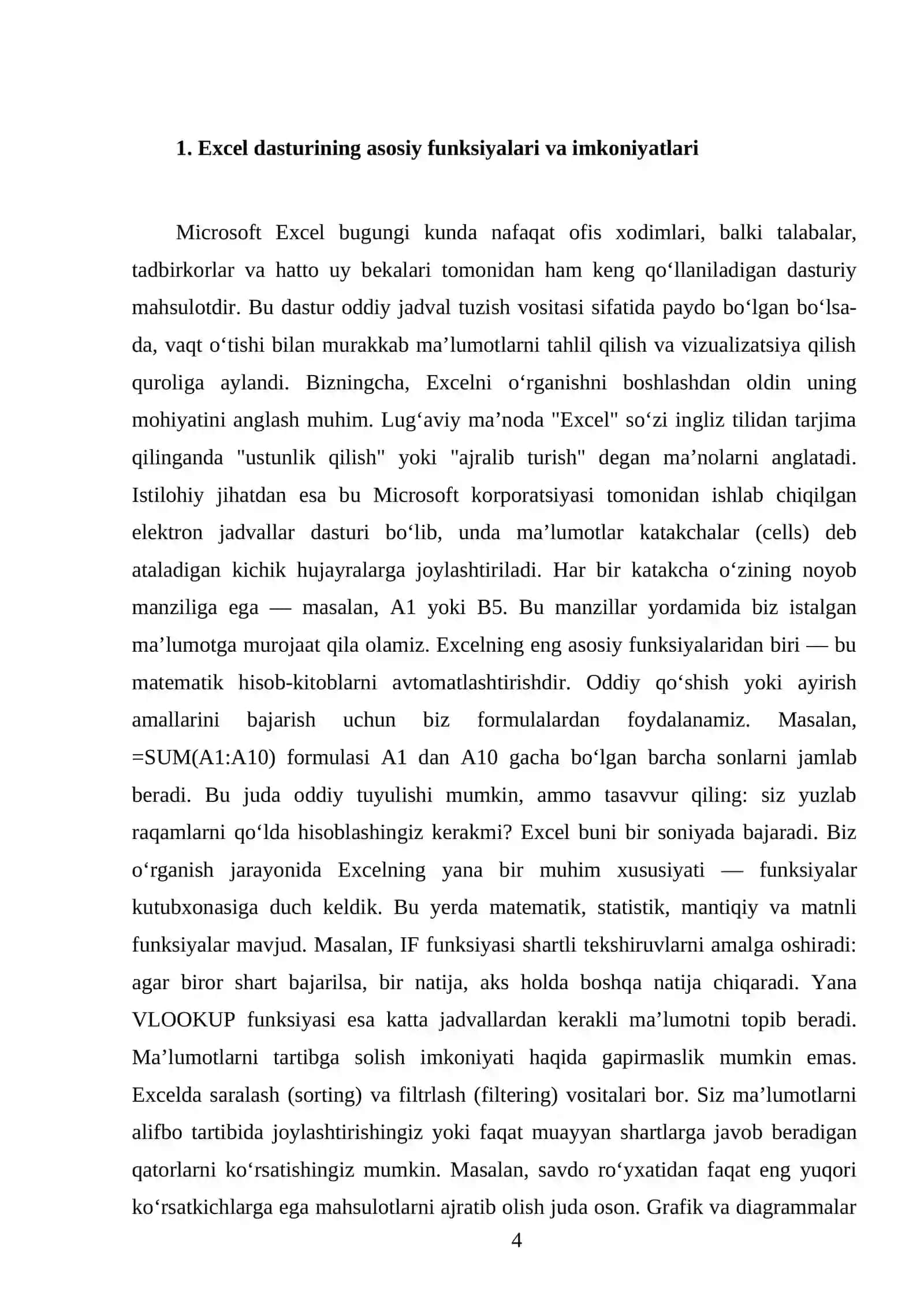 Microsoft Excel dasturida ishlash 4