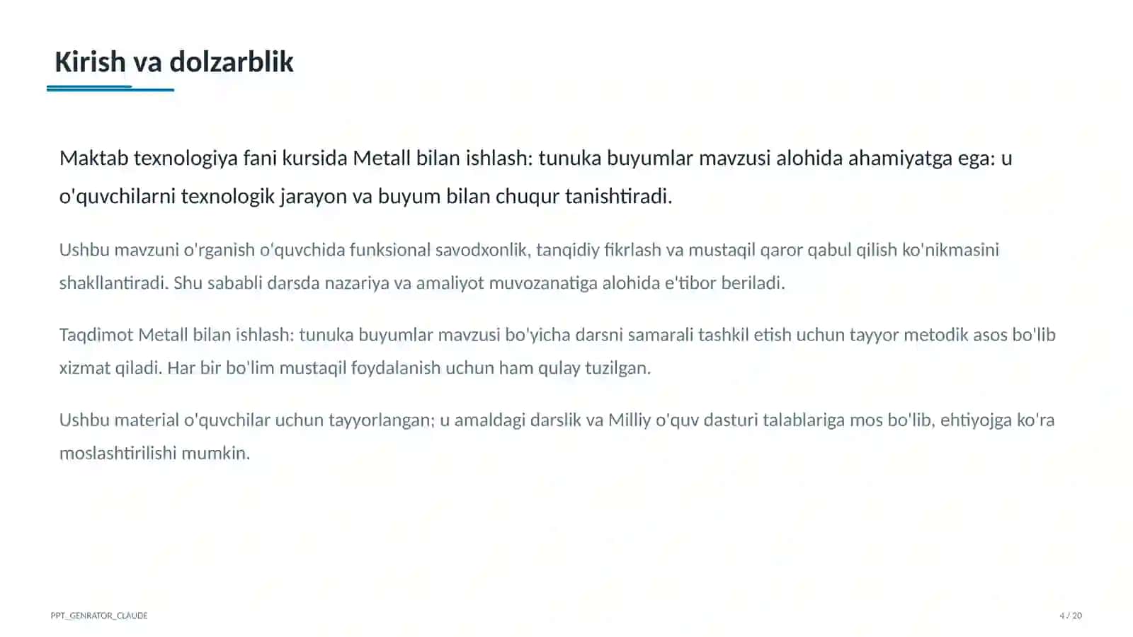 Metall bilan ishlash: tunuka buyumlar (6-sinf) 4