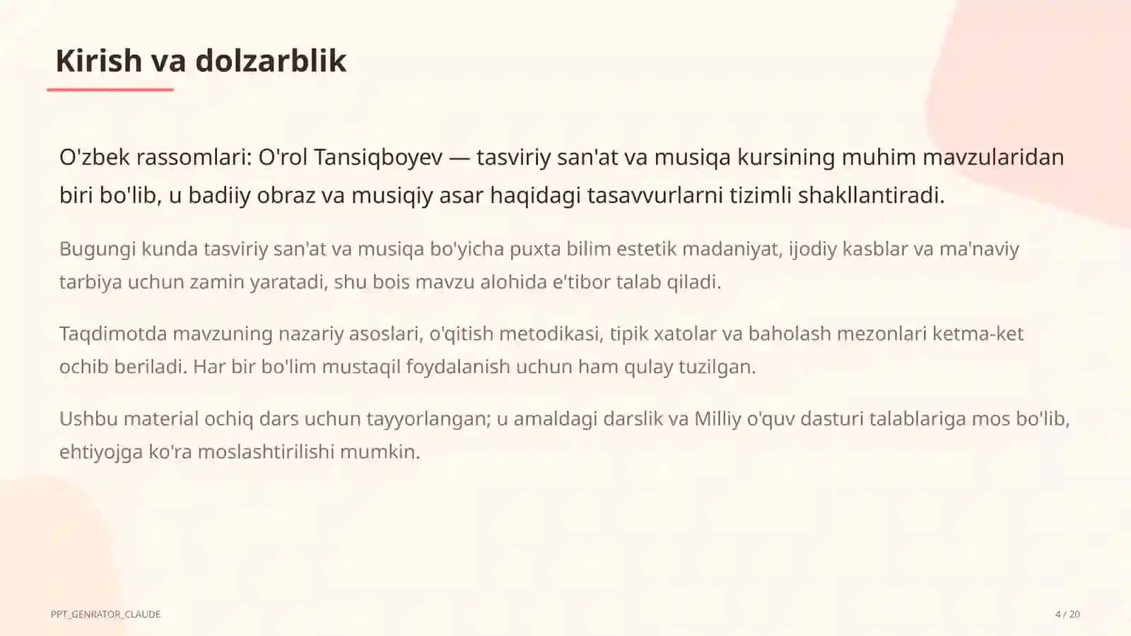 O'zbek rassomlari: O'rol Tansiqboyev (7-sinf) 4