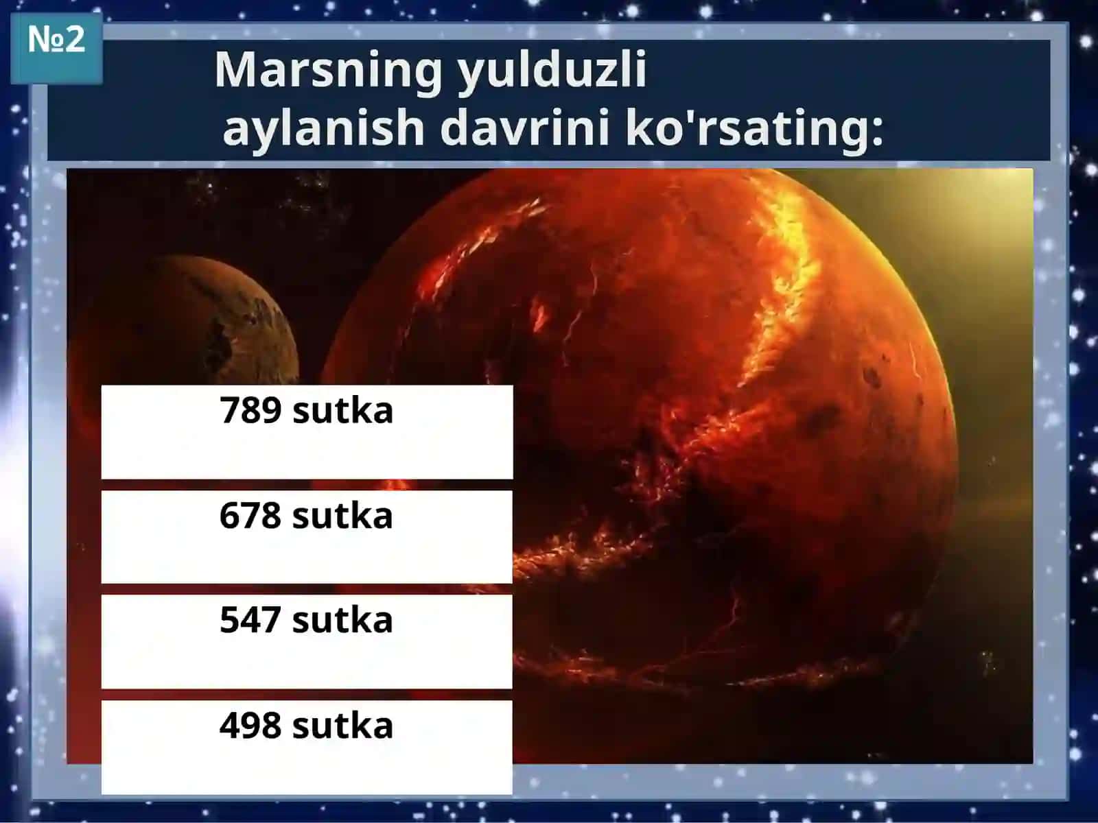 Astronomiya - Quyosh tizimi sayyoralari bilimlarni nazorat qilish 4