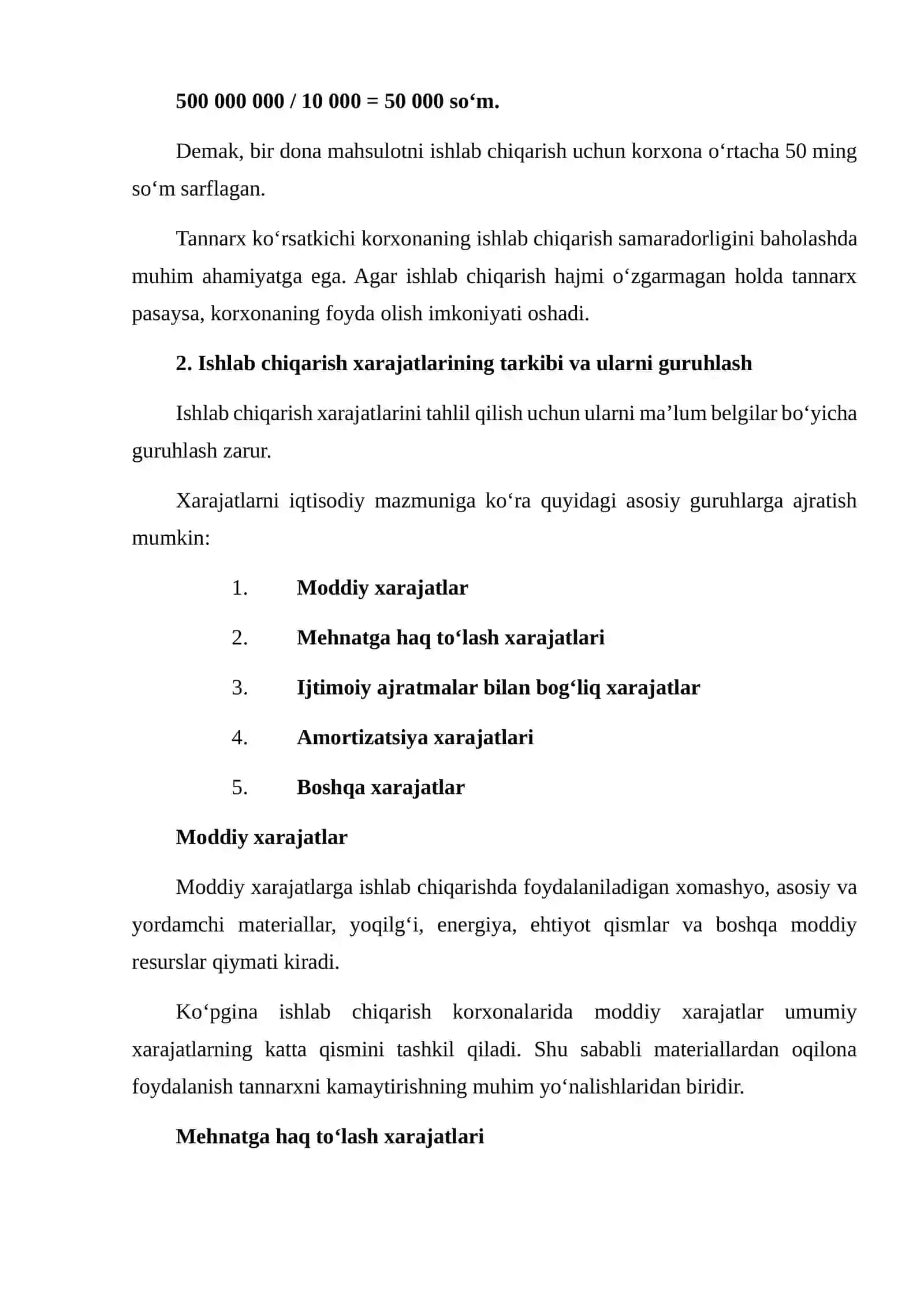 Mahsulot va xarajatlar tahlili 4