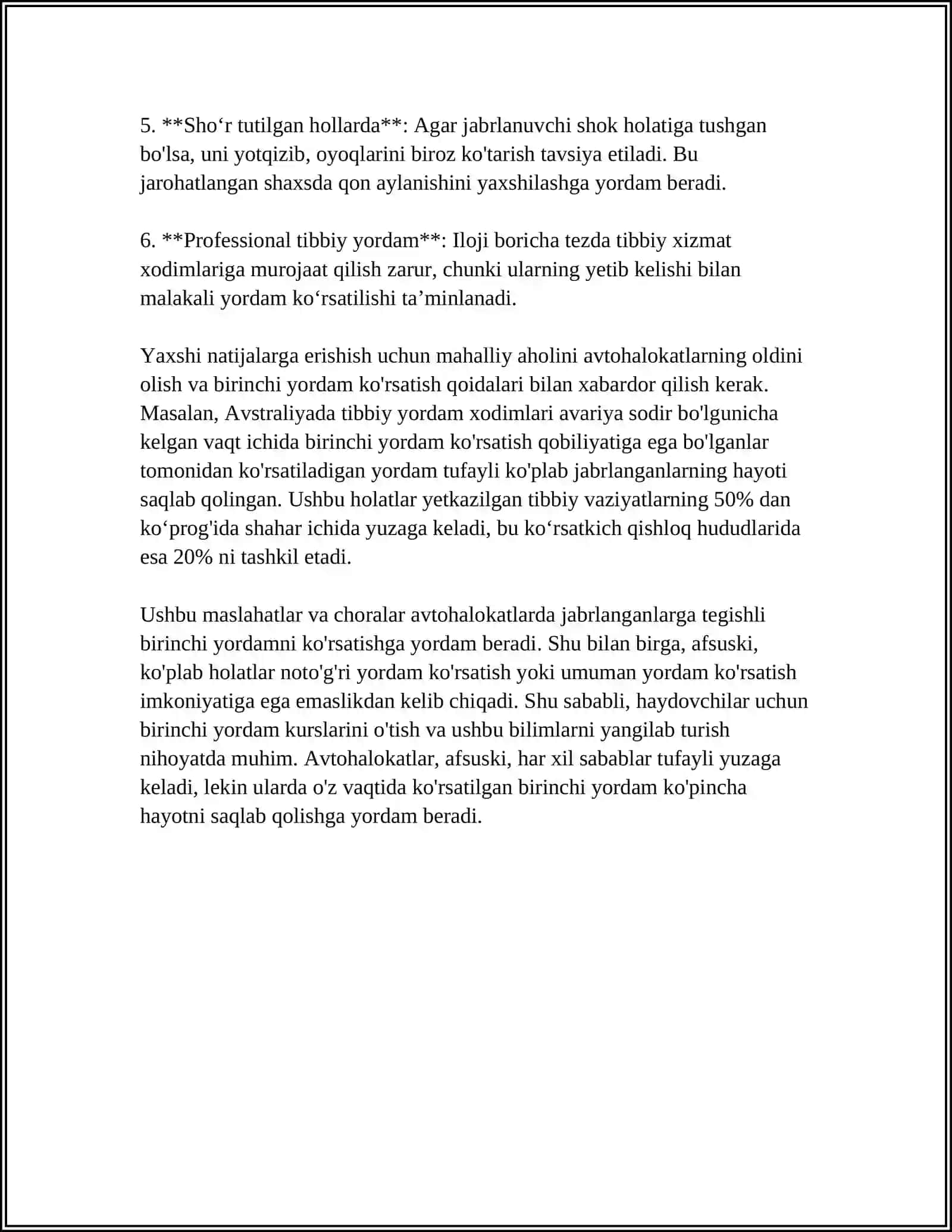 BAXTSIZ HODISA RO'Y BERGANDA BIRINCHI TIBBIY YORDAM KOʻRSATISH 4
