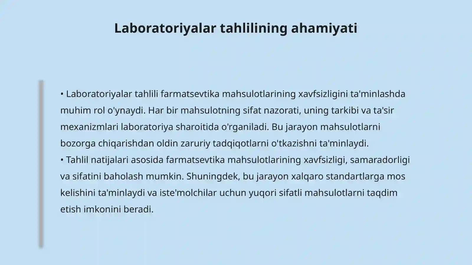 Farmatsevtika mahsulotlari xavfsizligi markazi davlat muassasasining labaratoriyalari tahlili 4