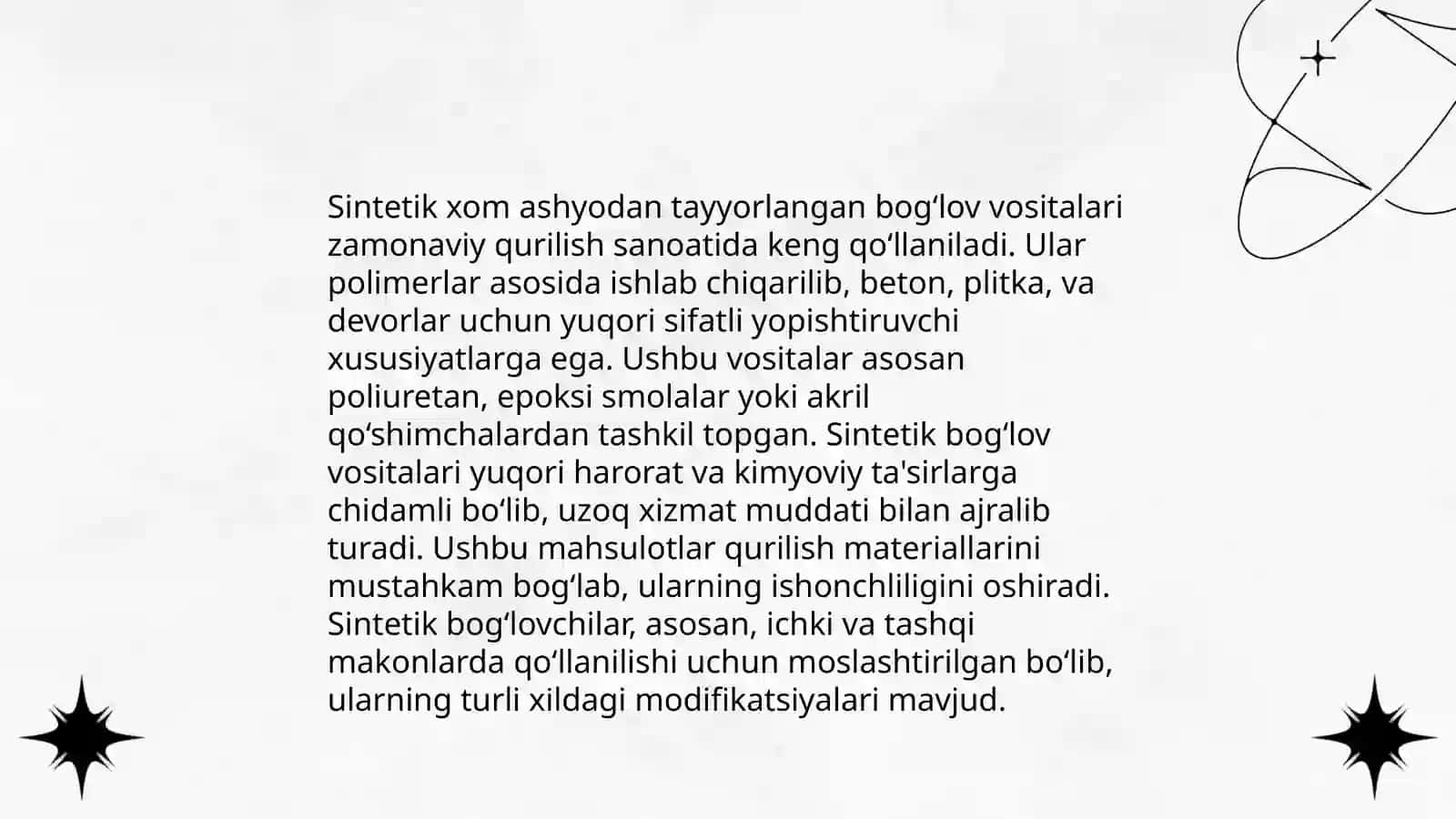 Yangi zamonaviy tabiiy va sintetik xom ashyodan tayyorlangan boģlov vositalar 4