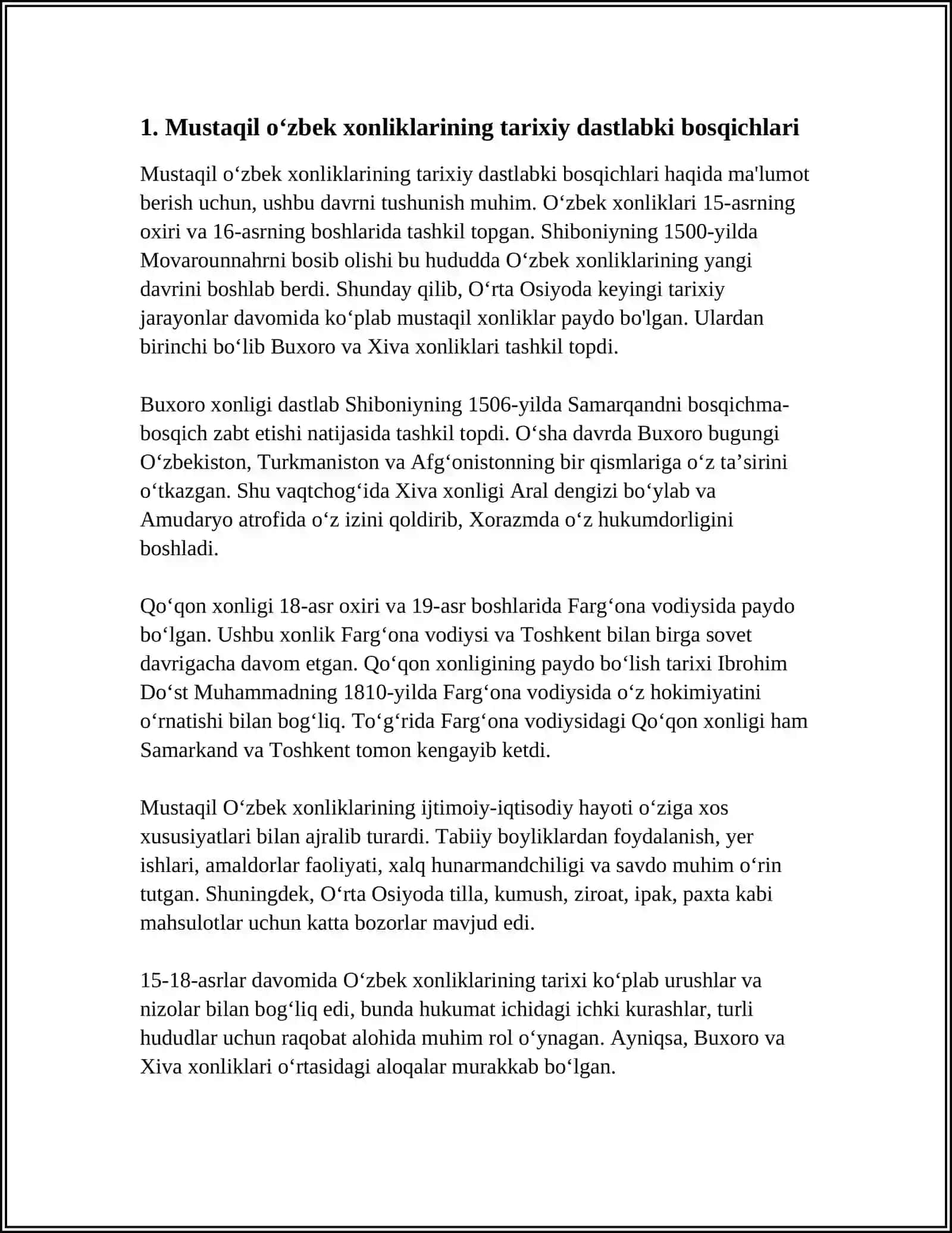 MUSTAQIL O‘ZBEK XONLIKLARINING VUJUDGA KELISHI VA ULARNING DAVLAT TUZUMI 4