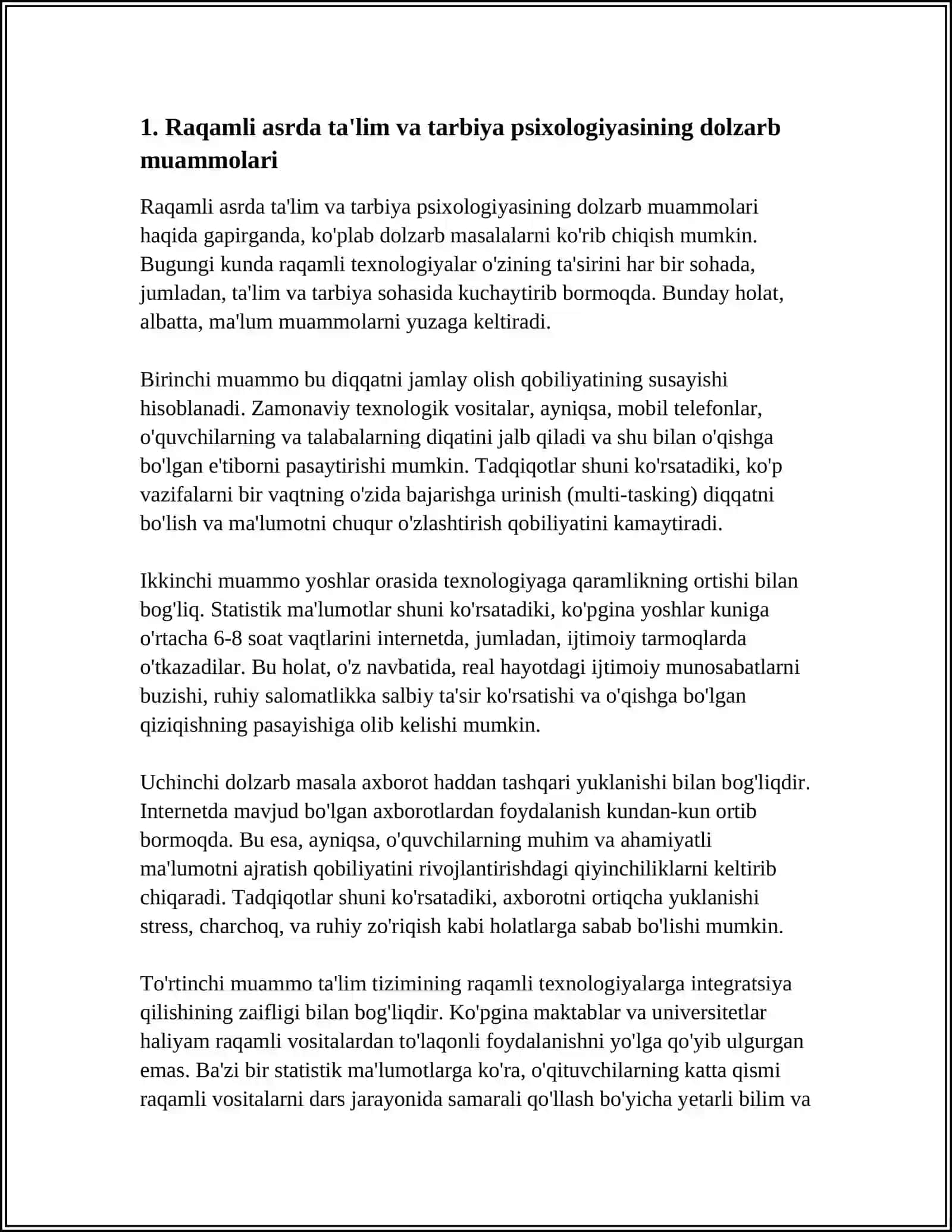 ZAMONAVIY JAMIYATDA TA'LIM VA TARBIYA PSIXOLOGIYANING DOLZARB MASALASI 4