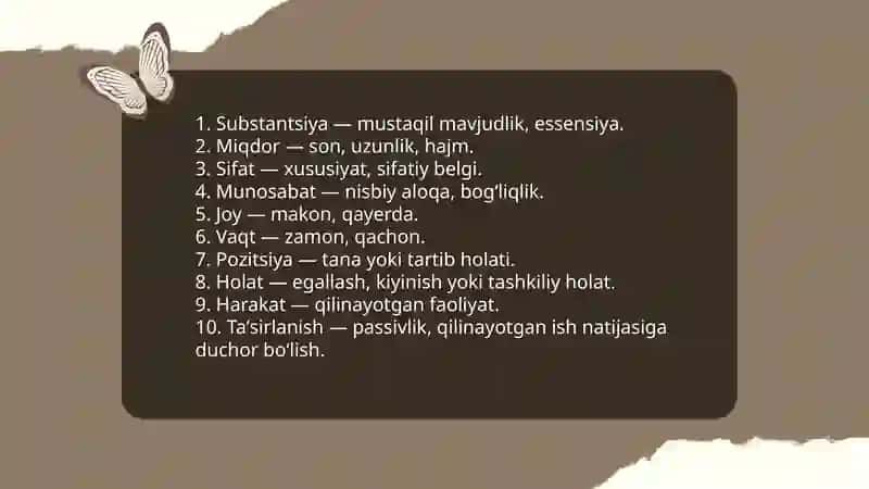 Aristotel, Farobiy va Kant ontologi kategoriyalarining tasnifi 4