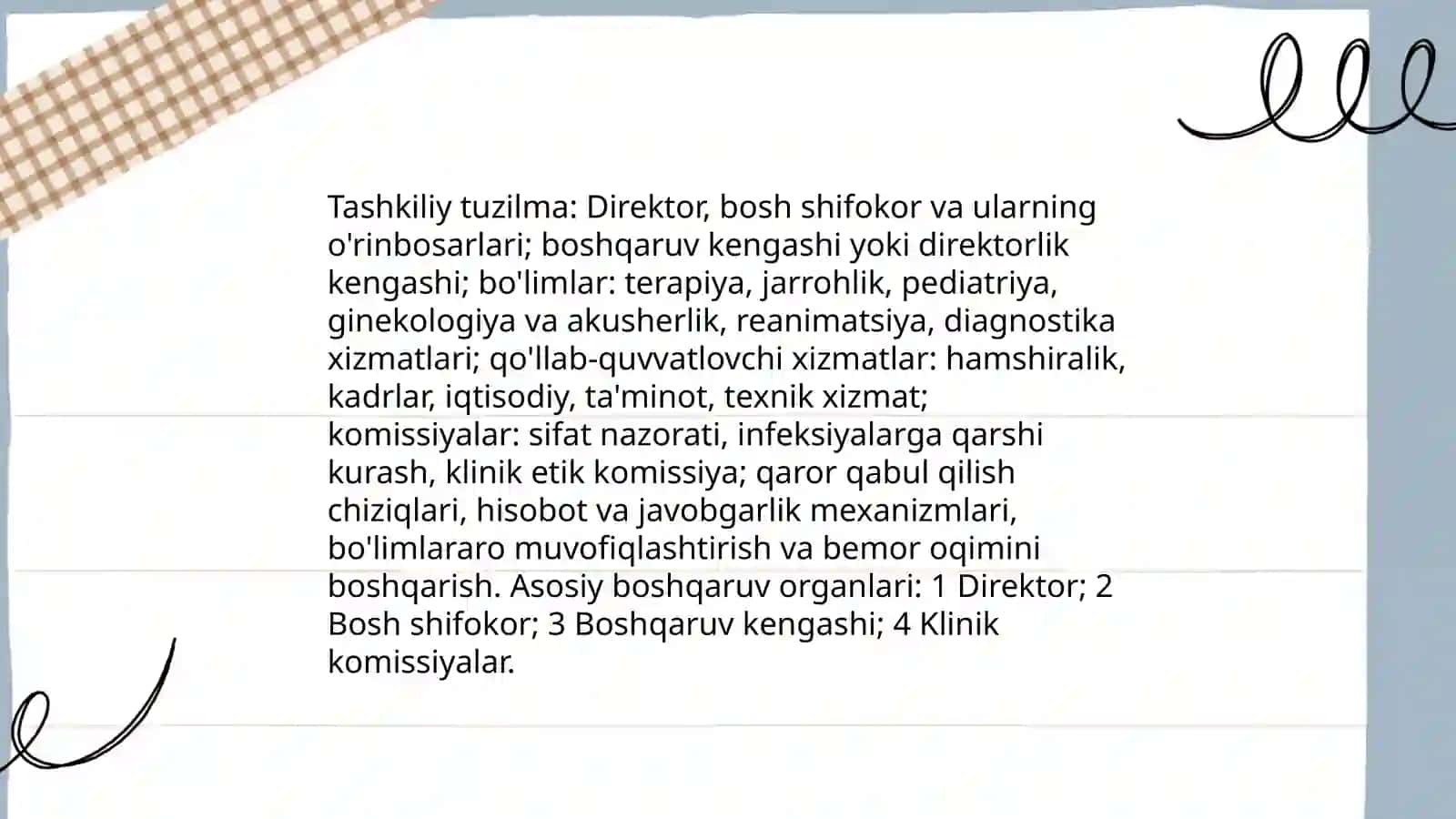 Davolash muassalarining faoliyati bilan tanishuv, ishlash pirinsiplari 4