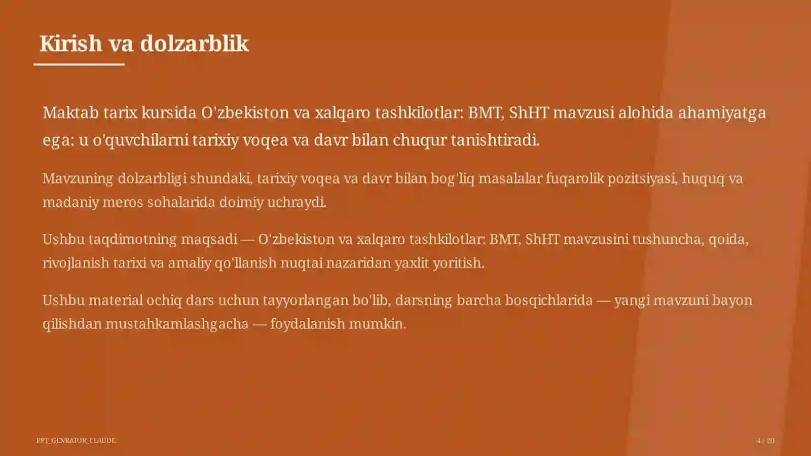 O'zbekiston va xalqaro tashkilotlar: BMT, ShHT (11-sinf) 4