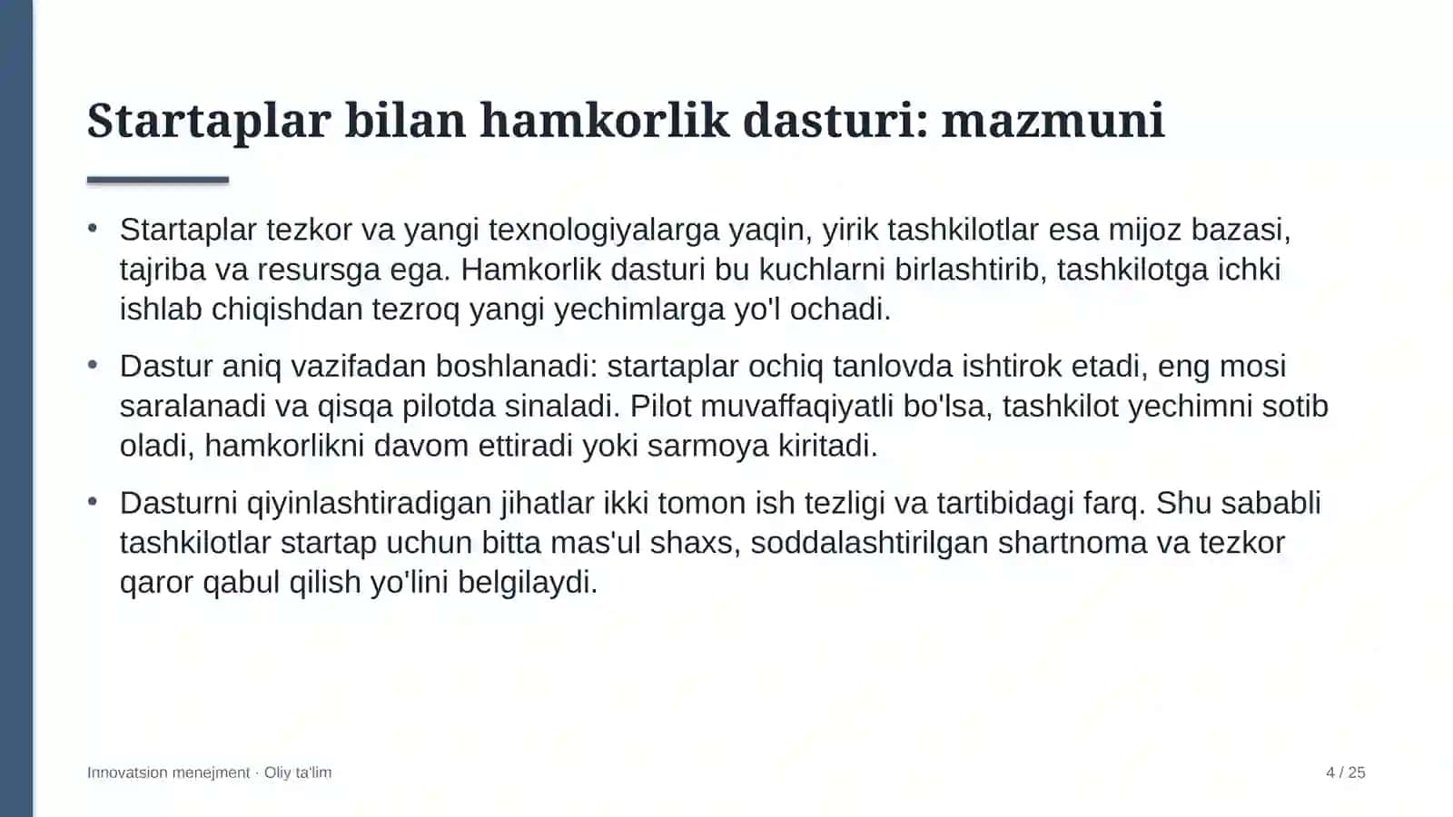 Davlat fuqarolik xizmatida startaplar bilan hamkorlik dasturini yo'lga qo'yish 4