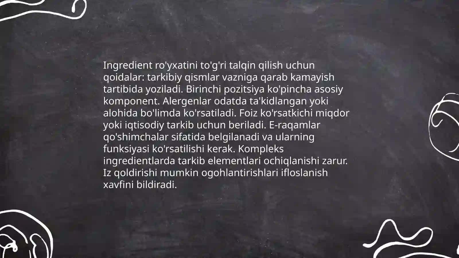 Oziq-ovqat mahsulotlarining tarkibi, foydali va zararli xususiyatlarini yorliqlari orqali o'rganish 4