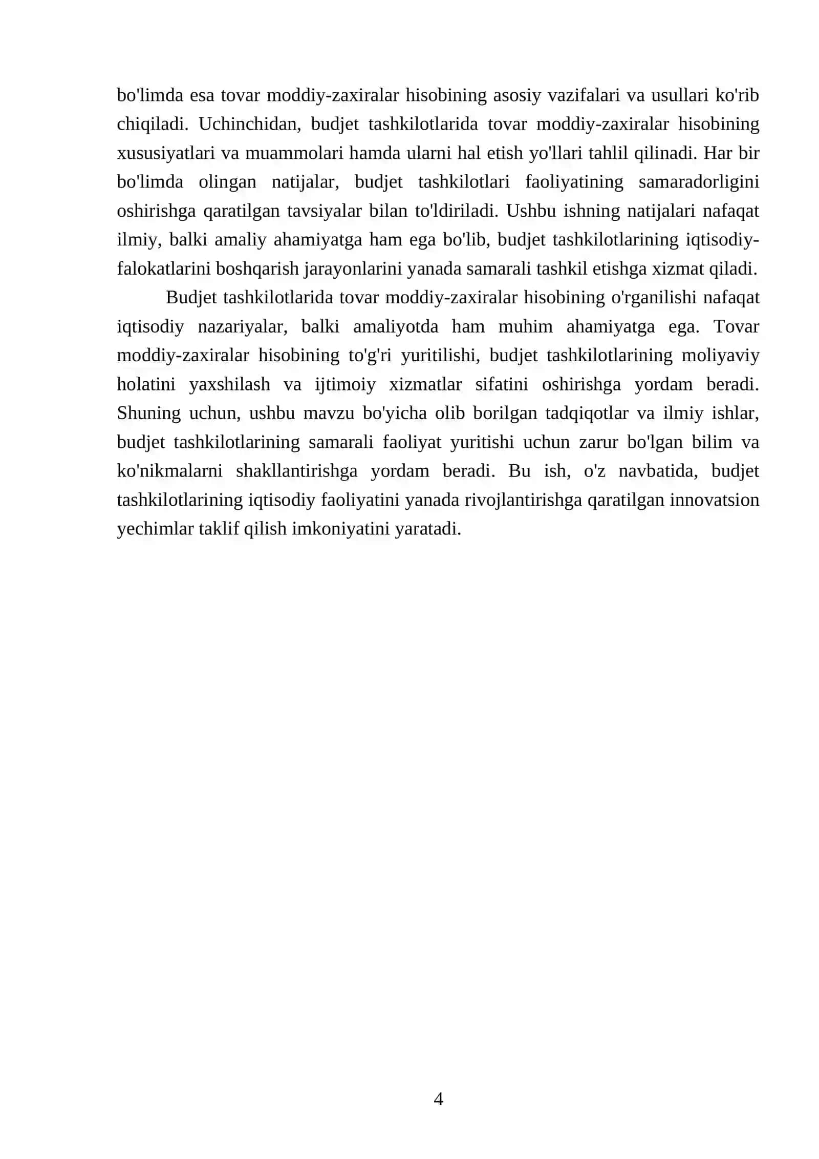 Budjet tashkilotlarida tovar moddiy-zaxiralar hisobining maqsadi, vazifalari va xususiyatlari 4